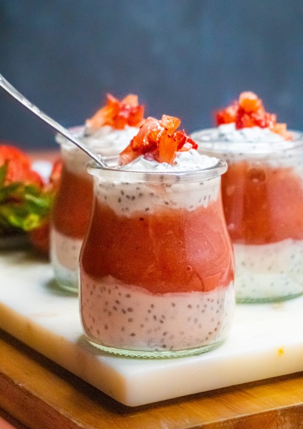 chia yogurt parfait with strawberry applesauce