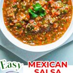 A picture collage of the finished salsa with text overlay for Pinterest.
