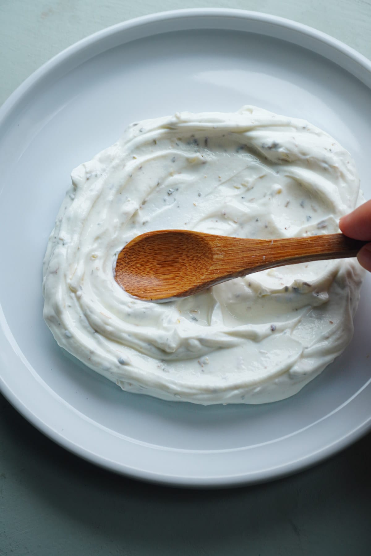 greek yogurt smeared onto a plate