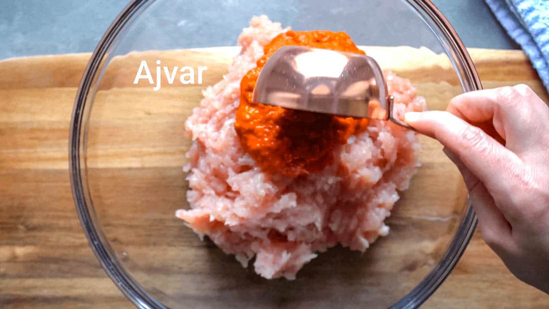 A picture showing how to make Ajvar Meatballs.