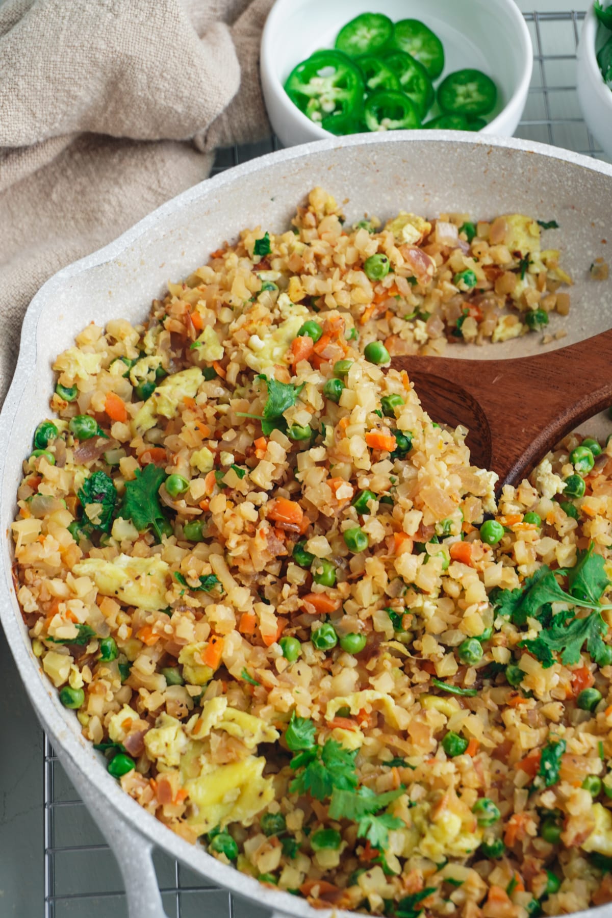 low carb fried rice in a pan