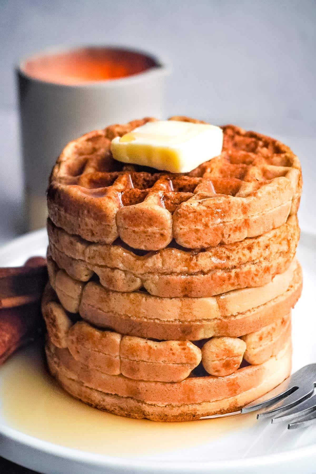 A stack of the finished Gluten Free Waffles that are also dairy free. 