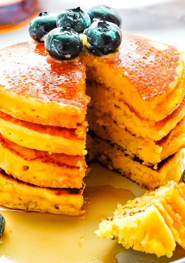 A close up picture of the finished Pancakes With Almond Flour stacked on top of each other.
