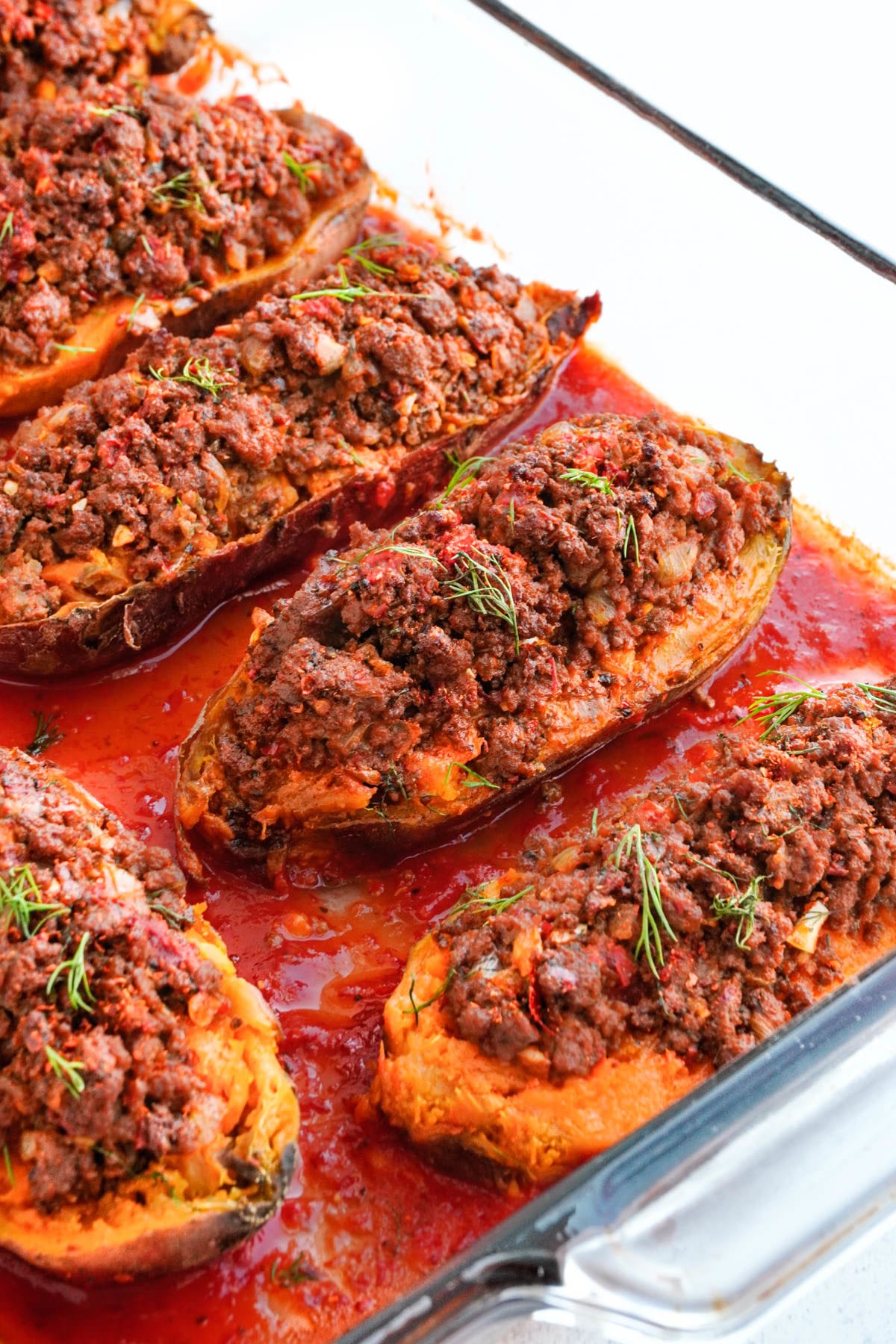 baked sweet potatoes in a baking dish