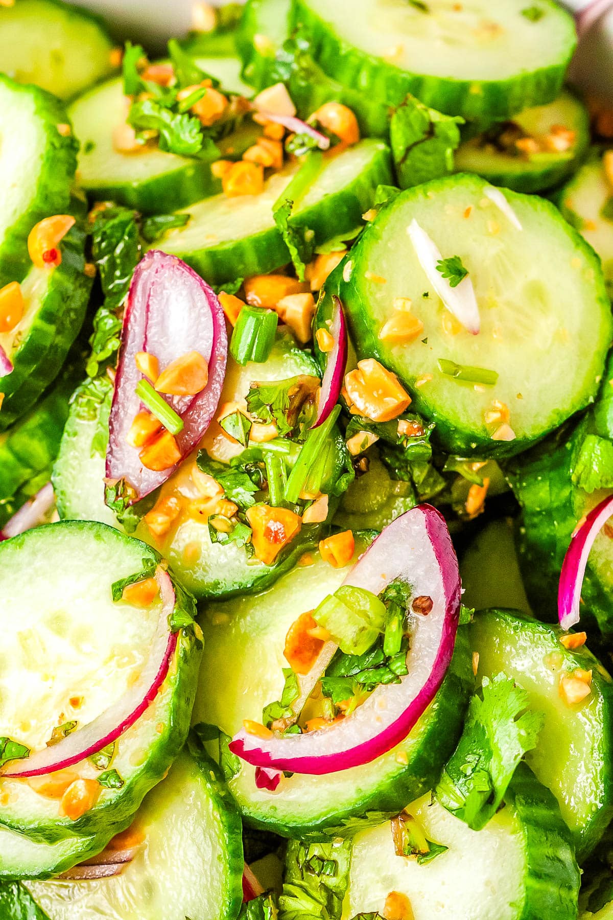 A close up of the finished Cucumber Thai Salad.