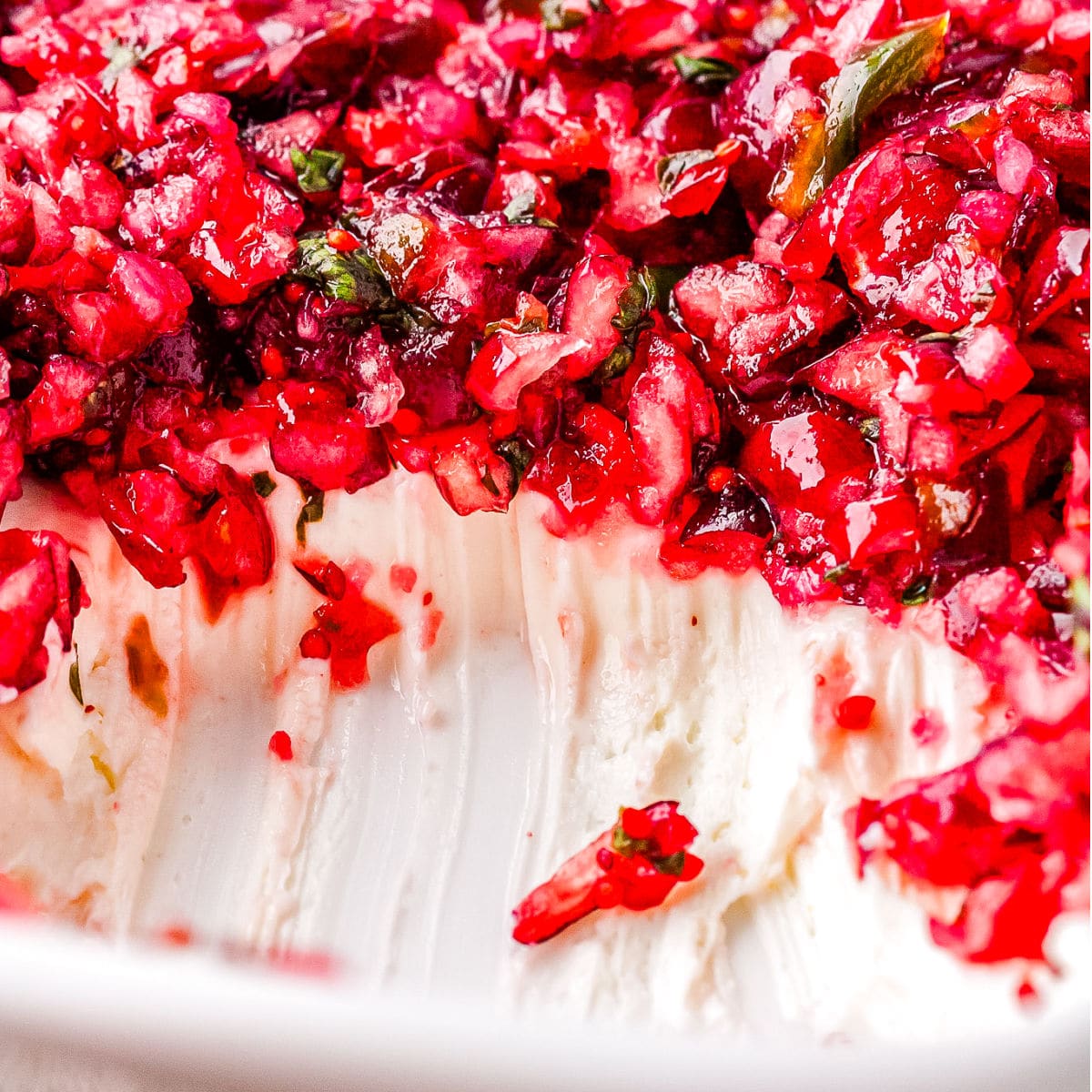 The dip in a white platter.